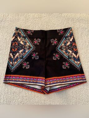 Flying Tomato Black Boho-Print Paisley High Waisted Women's Shorts Size Small
